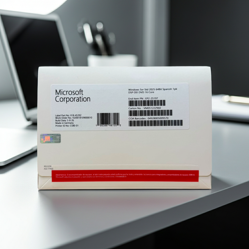 Microsoft Windows Server 2025 Standard 64 Bits 16 Cores Oem Dvd ESPAÑOL