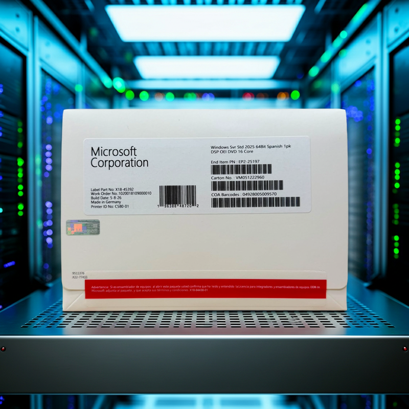 Microsoft Windows Server 2025 Standard 64 Bits 16 Cores Oem Dvd ESPAÑOL